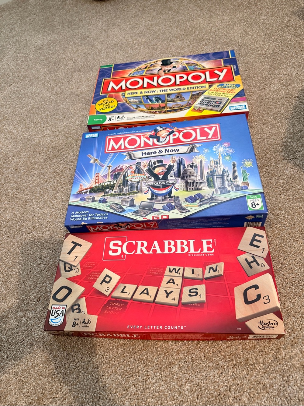 Hasbro Monopoly & Scrabble Game Bundle - Blue & Red